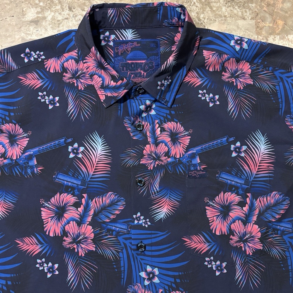 Retro Rifle Shirt Mens XL Floral Hawaiian Tropics V2 Woven Short Sleeve Button